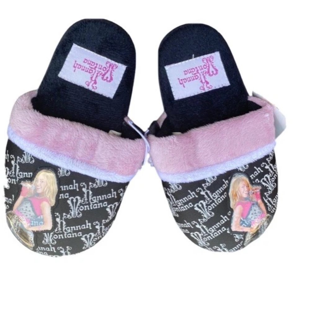 NWOT Girls Slippers Disney Hannah Montana Black Pink Scuff Slip On - XS 7/8